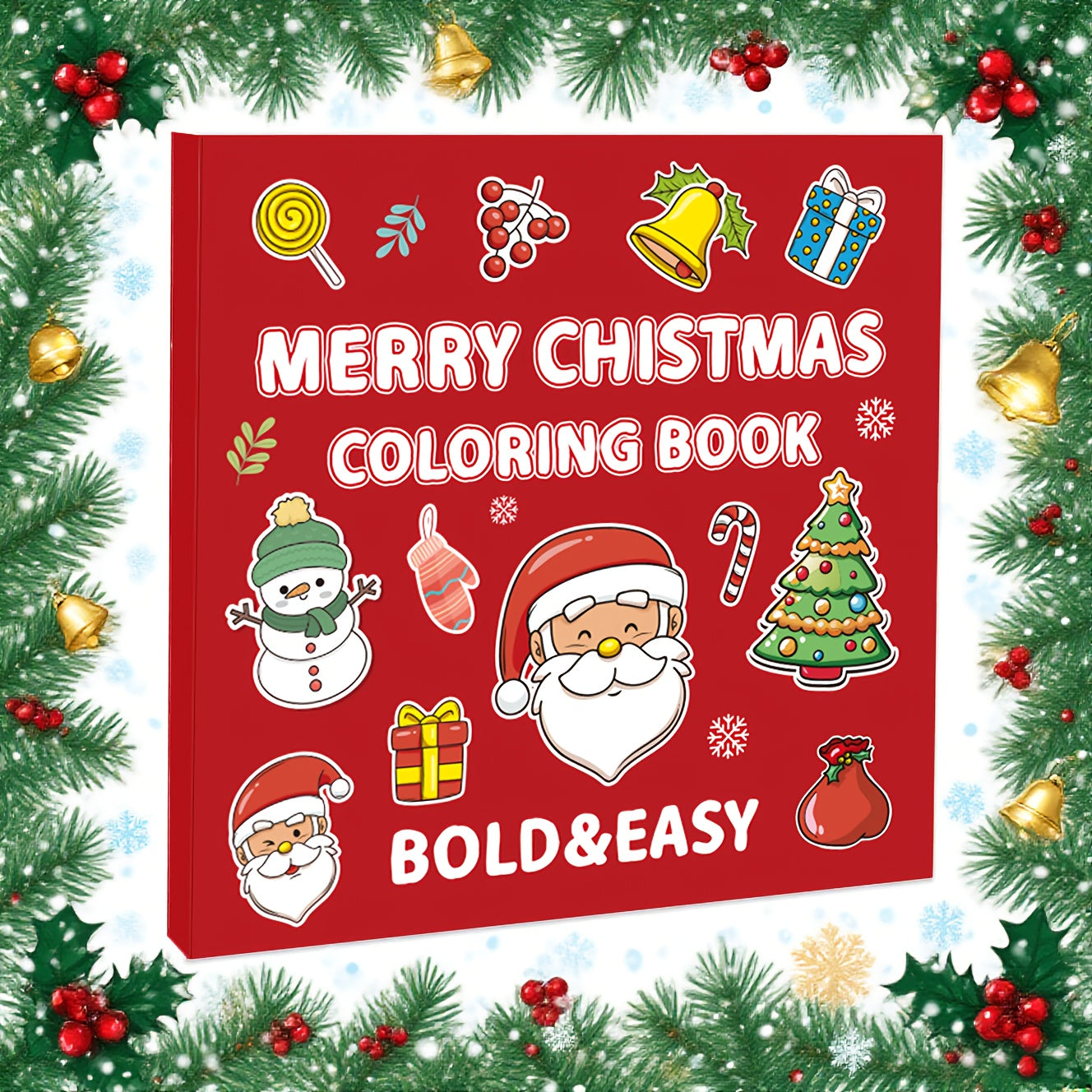 Christmas Coloring Book with Stickers - Single Sided Designs