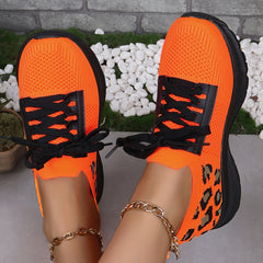 Leopard Print Lace-up Running Shoes Women's Footwear