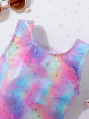 Girls Multicolor Graphic Swimsuit Romper Sleeveless Gymnastics Dance Bike