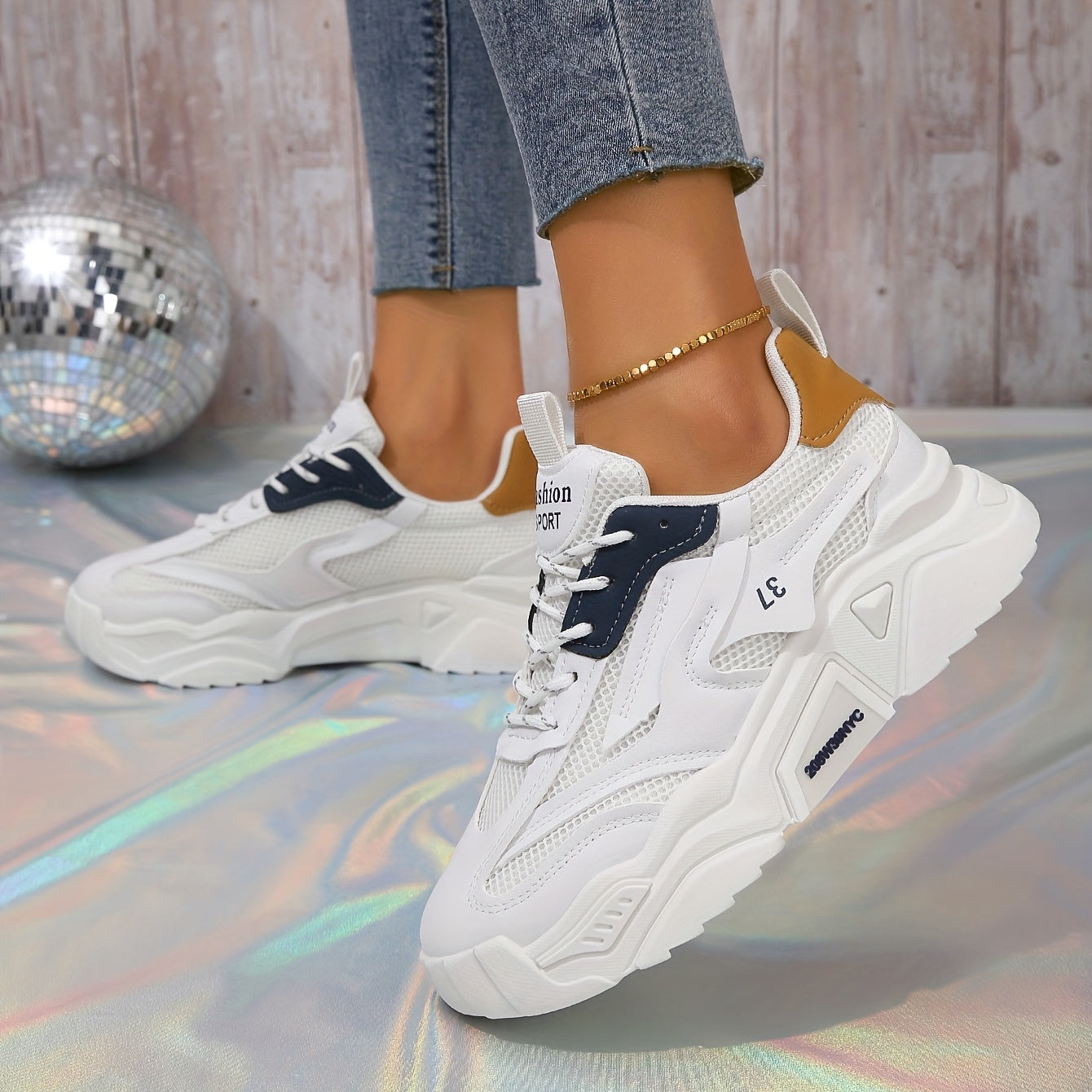 Women's Colorblock Mesh Sneakers Low Lace Up Casual Trainers