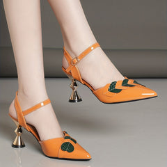 Colorful Heart Ankle Strap Heels Pointed Toe Slingback Pumps
