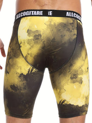 Men's Swim Boxers Yellow Smoke Print Hawaiian Style Swimsuit Shorts Pants
