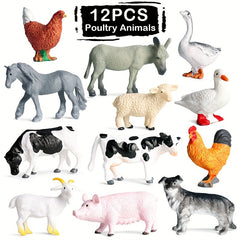 12pcs Mini Farm Animals Poultry Figures Model Education Toys