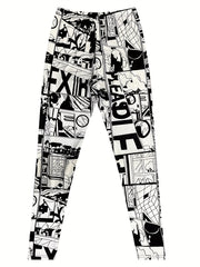 Japanese Anime Print Leggings High Waist Casual Pants for Women
