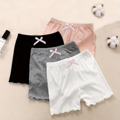 4pcs Toddler Girls Frill Trim Bow Waist Cotton Shorts Set