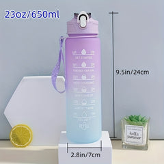 22oz Gradient Water Cup With Time Scale Leakproof Portable Sports Bottle