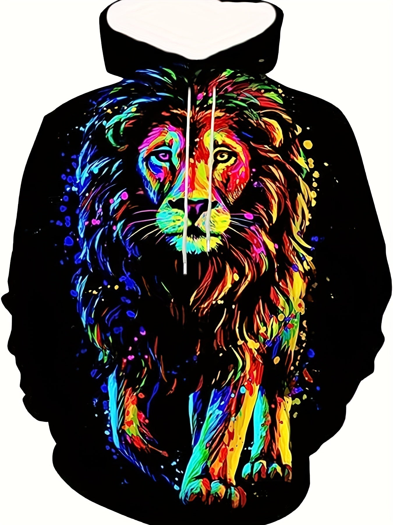 Lion Print Hoodies Men Graphic Sweatshirt Kangaroo Pocket Comfy Hooded Pullover