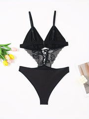 Lace Up Cutout Teddy Bodysuit