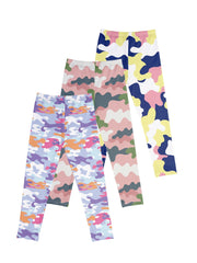 3pc Girls Camo Athletic Leggings Elastic Waist Yoga Pants Kids Spring Summer