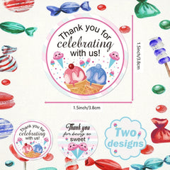 Ice Cream Thank You Stickers 500pcs - Birthday Party Themed Labels