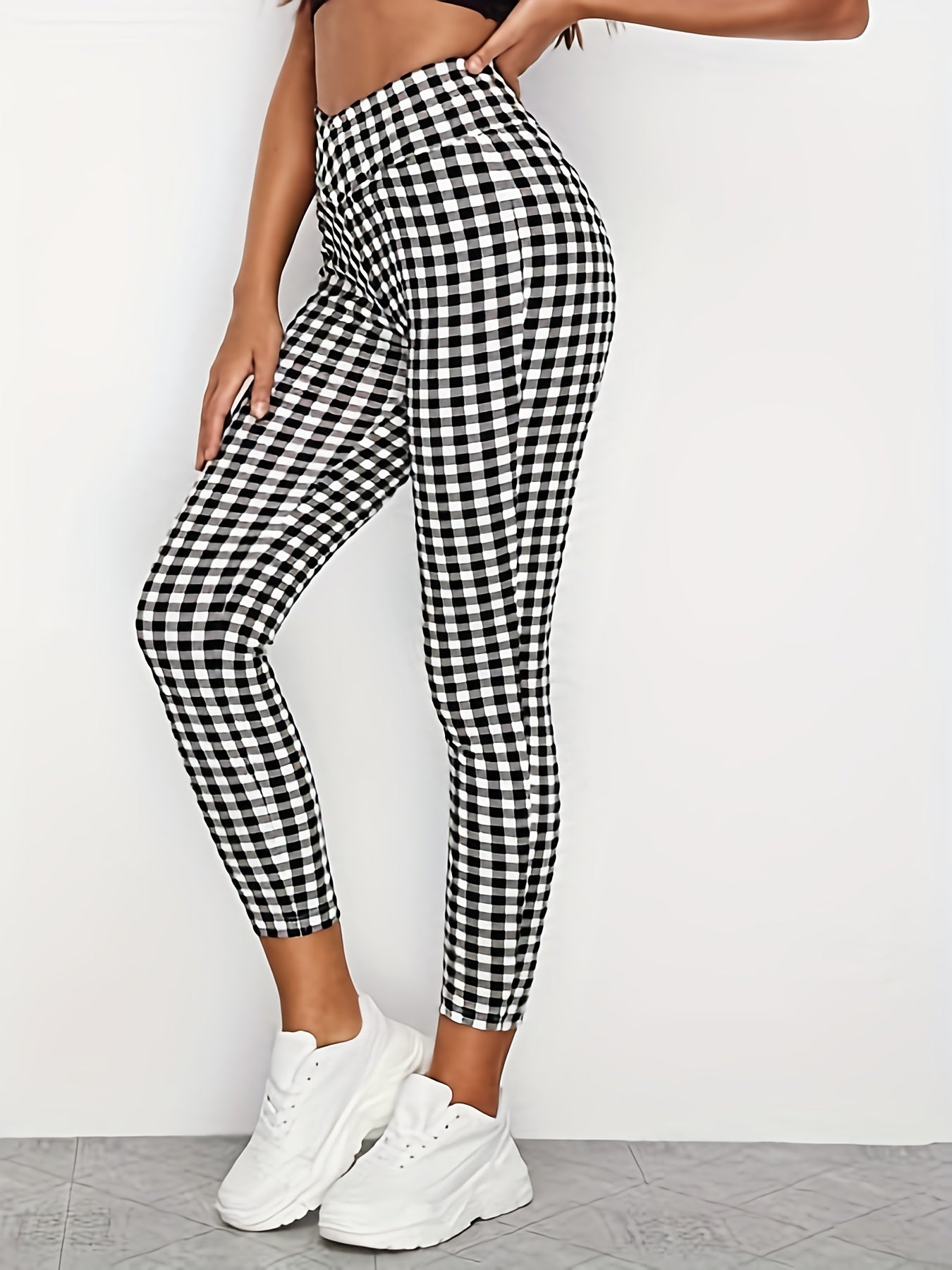 Shepherd Print High Rise Stretch Leggings for Plus Size Women