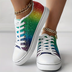 Women's Rhinestone Canvas Lace-Up Low Shoes Glitter Casual Walking Shoes