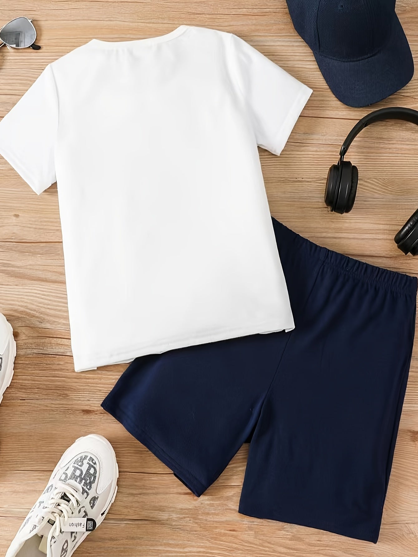 Boys Football Graphic Casual Outfit T-shirt & Shorts For Summer Kids