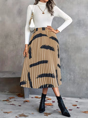 Abstract Print Pleated High Waist Skirt