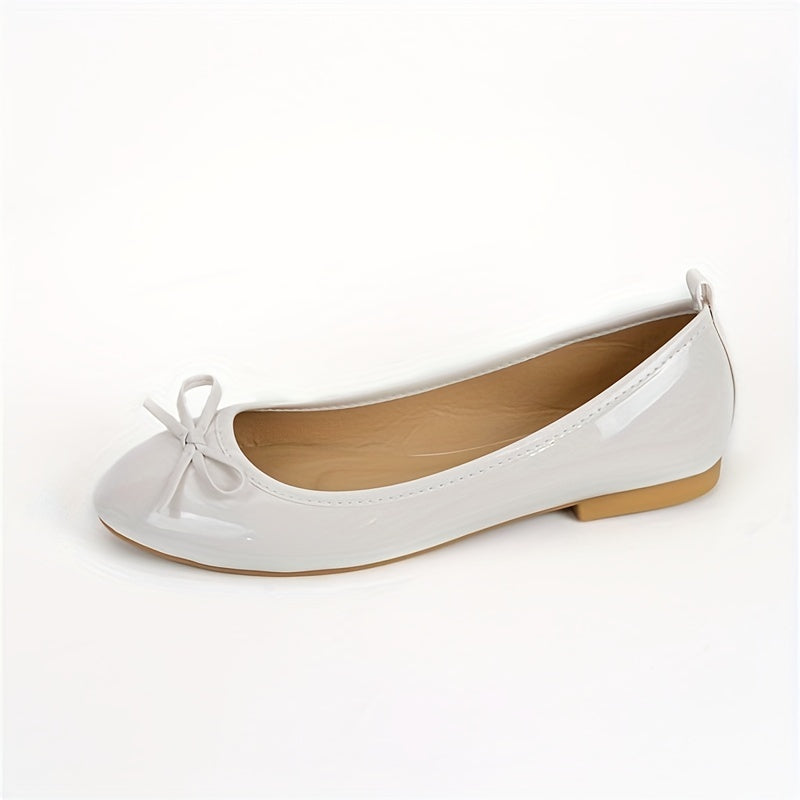 Women's Bow Ballet Flats Almond Toe Slip On Patent Leather Shoes