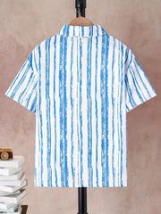 Hawaii Boys Striped Top Short Sleeve Lapel Shirt Outdoor