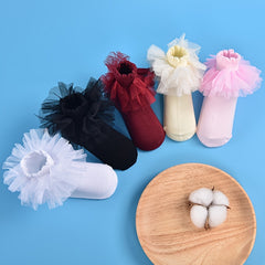 Ruffled Crew Socks Lace Mesh Thin Princess Socks Girls Holiday Party