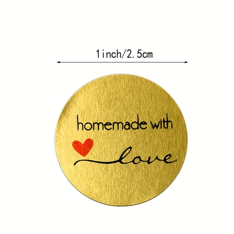 500pcs Round Golden 'Homemade With Love' Stickers Scrapbooking Stationery