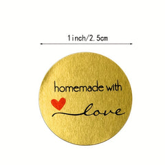 500pcs Round Golden 'Homemade With Love' Stickers Scrapbooking Stationery