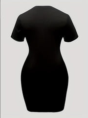 Casual Dress Women's Plus Q & Heart Print Short Sleeve Bodycon Dress