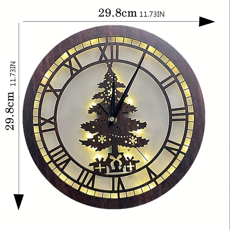 Children's Room Decoration Wall Clock LED Creative Light Retro Wooden Sign