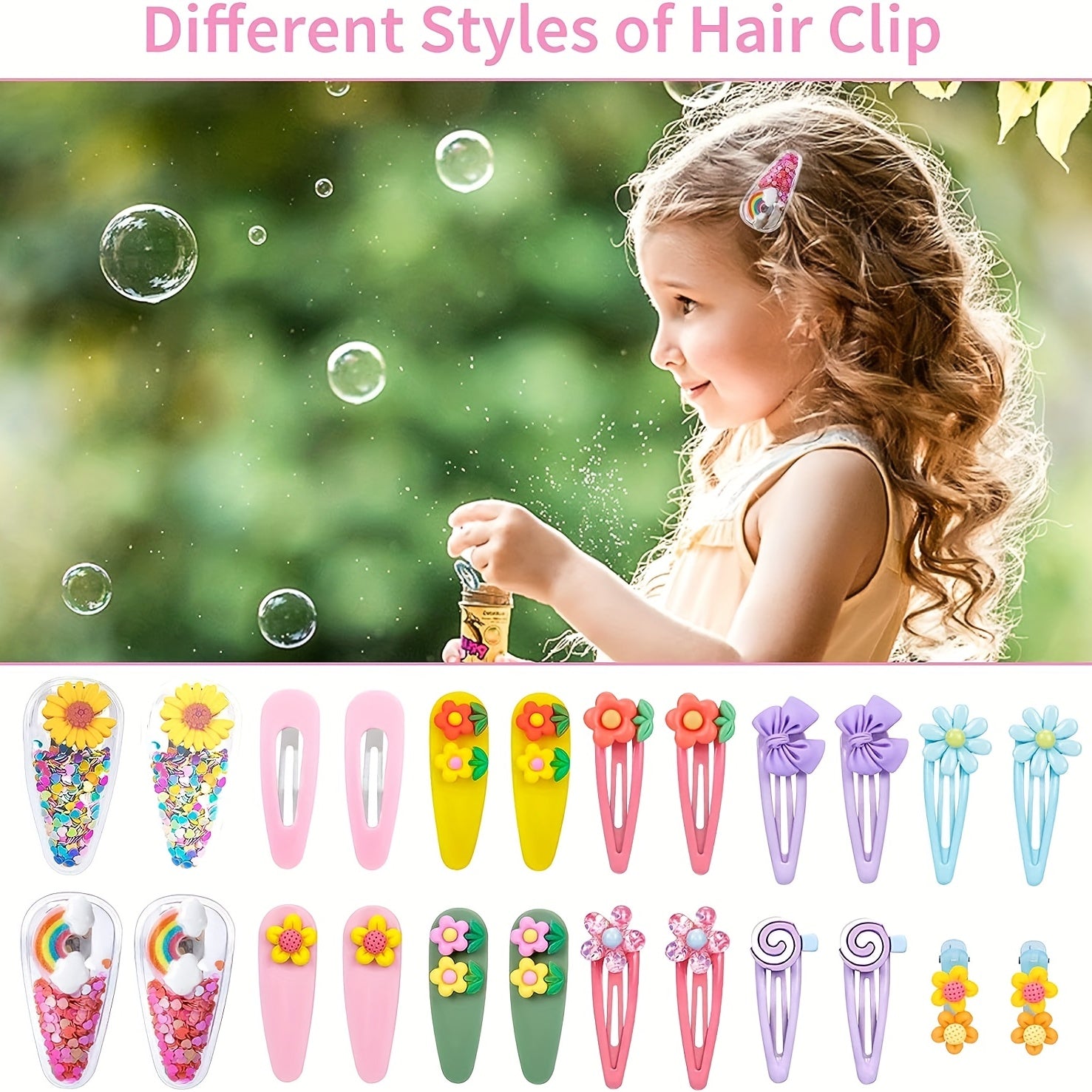 12pcs Girls Flowers Bow Rainbow Decor Hair Clips Non Slip
