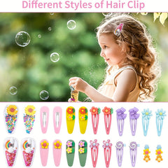 12pcs Girls Flowers Bow Rainbow Decor Hair Clips Non Slip