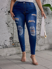 Casual Jeans Women's Plus Ripped High Stretch Skinny Jeans