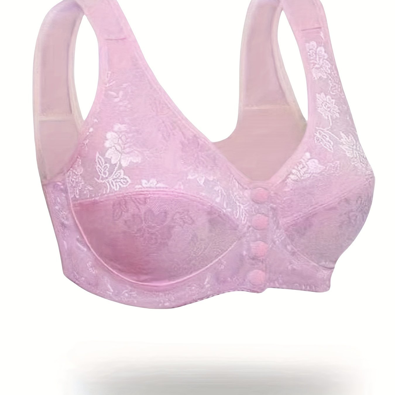 Floral Jacquard Button Front Soft Lace Bra