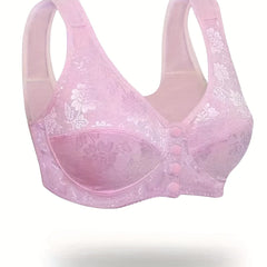 Floral Jacquard Button Front Soft Lace Bra