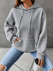 Textured Kangaroo Pocket Hoodie Long Sleeve