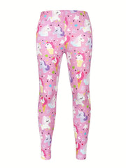 Girls' Cartoon Print Outwear Leggings, High Elasticity Sports Pants