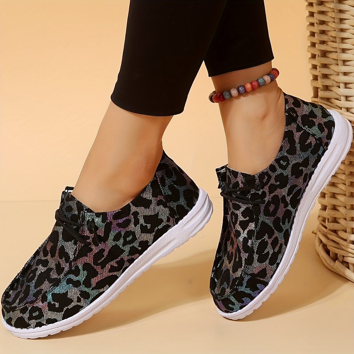 Leopard Print Boat Shoes Lace Up Lightweight Walking Shoes