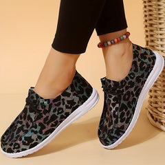 Leopard Print Boat Shoes Lace Up Lightweight Walking Shoes