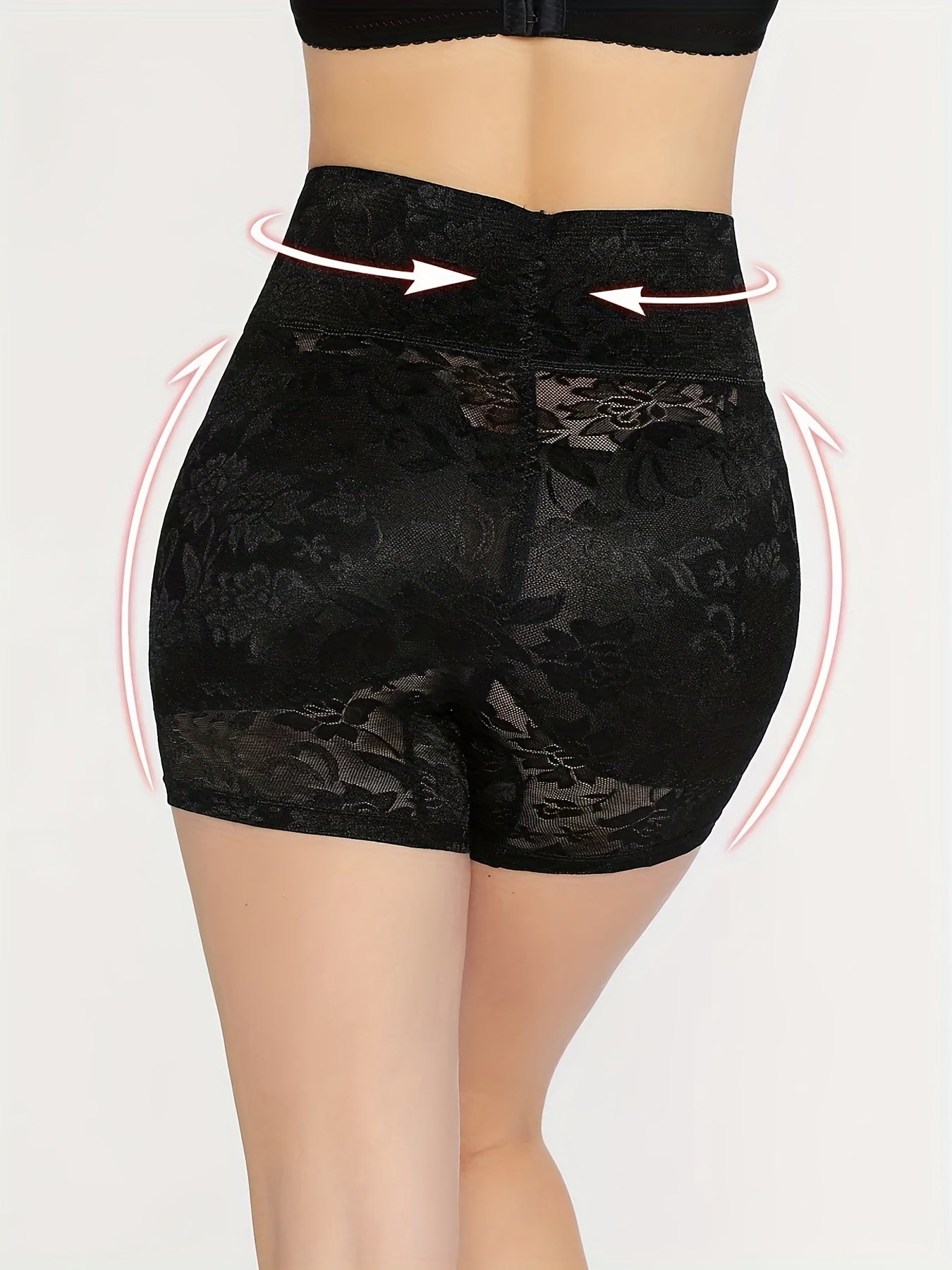 Floral Lace Mesh Shaping Shorts High Waist Tummy Control