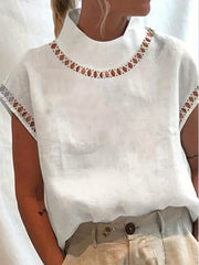 Casual Blouse Women's Plus Eyelet Embroidered Cap Sleeve Blouse