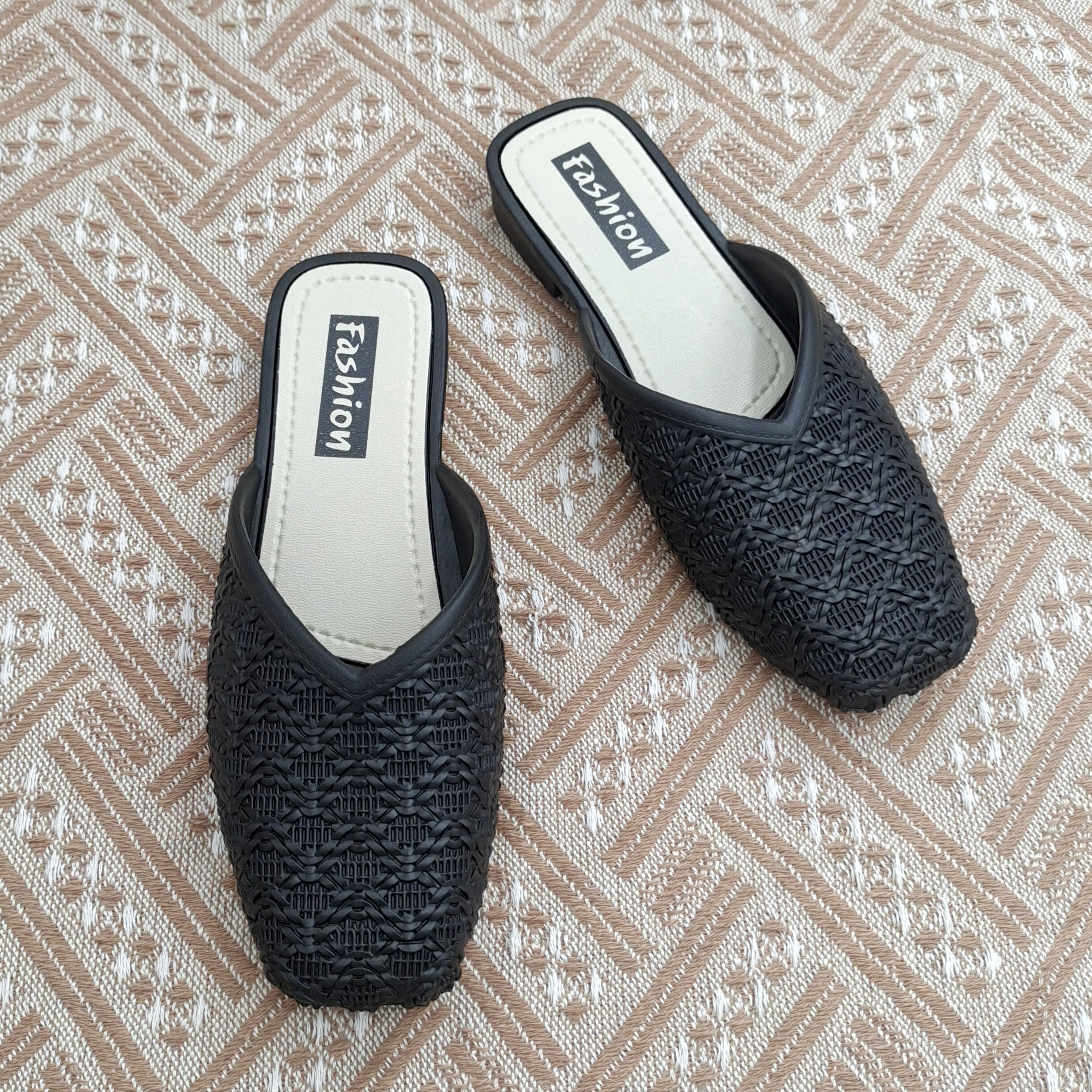 Women's Square Toe Flat Mules Slip On Shoes
