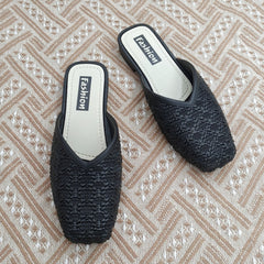 Women's Square Toe Flat Mules Slip On Shoes