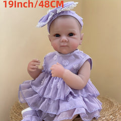 Realistic Vinyl Girl Doll with Purple Dress for Kids 3-6 Years