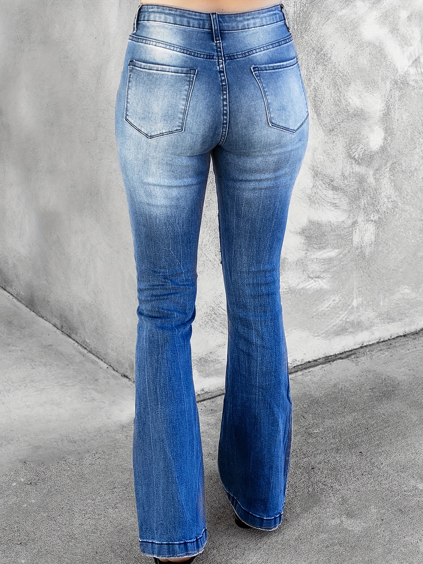Solid Ripped High Rise Flared Leg Jeans