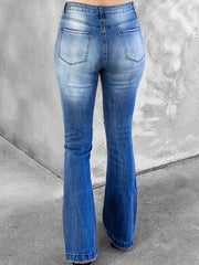 Solid Ripped High Rise Flared Leg Jeans