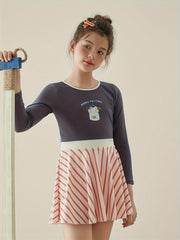 Girls Cartoon Graphic Long Sleeve Swimwear Bathing Suit