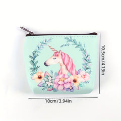 Unicorn Pattern Girls Coin Purse Zipper Card Holder Earphone Bag