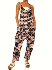 Geo Print Pockets Overall Jumpsuit for Women
