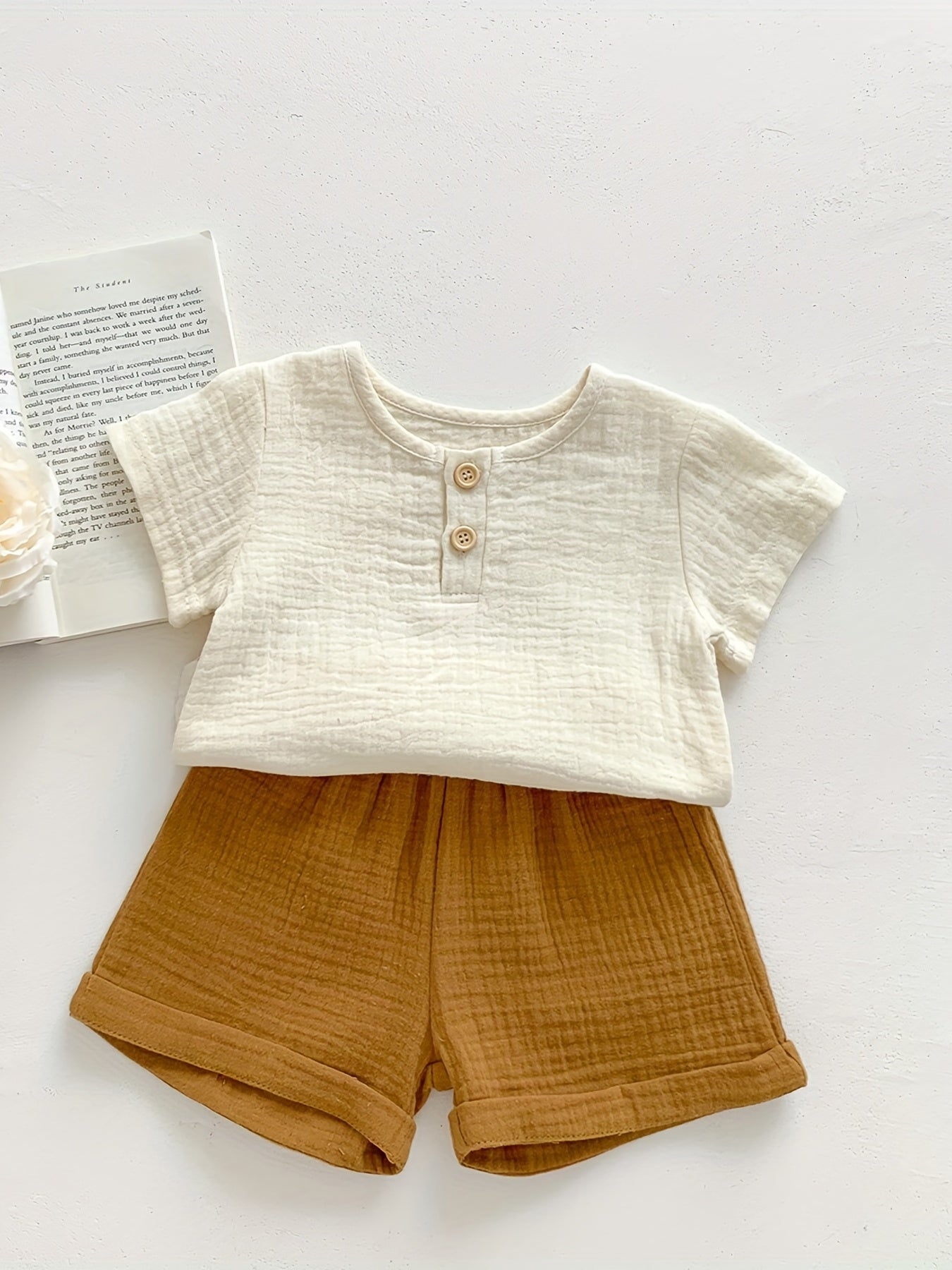 Summer Kids Cotton Yarn Set Baby Boys Short Sleeve Crew Neck T shirt & Shorts