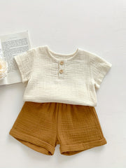 Summer Kids Cotton Yarn Set Baby Boys Short Sleeve Crew Neck T shirt & Shorts