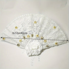 Royal Style Floral Wedding Hand Fan with Rhinestones Bridal Accessory