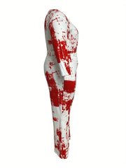 Tie Dye Three Quarter Sleeve Jumpsuit With Belt
