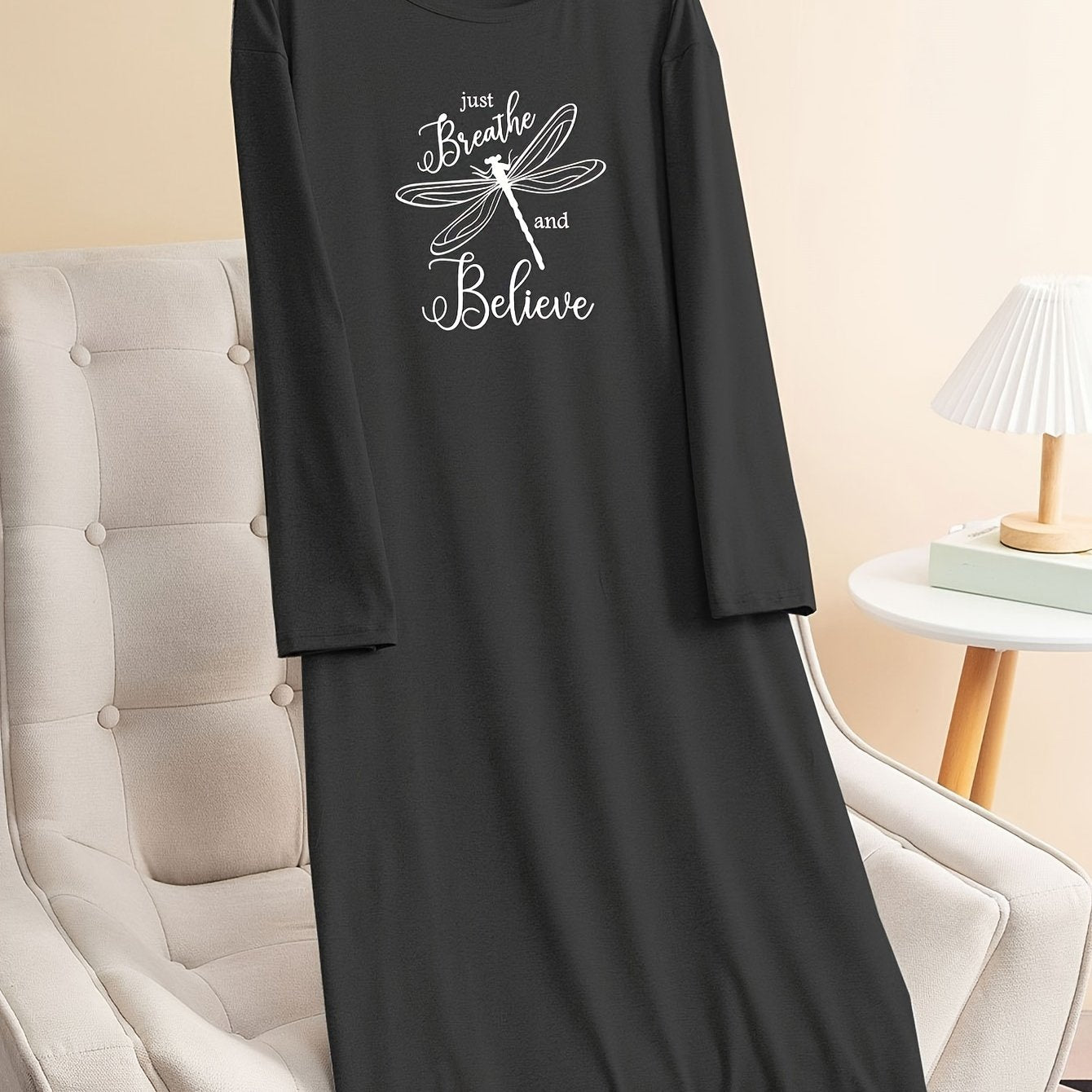 Dragonfly Graphic Long Sleeve Lounge Dress
