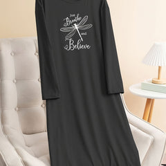 Dragonfly Graphic Long Sleeve Lounge Dress